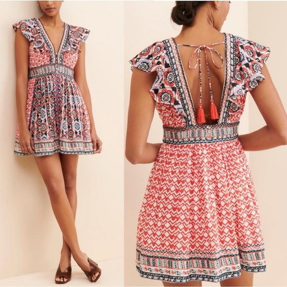 Anthropologie Red and Blue Patterned Mini Dress - Picture 1 of 11
